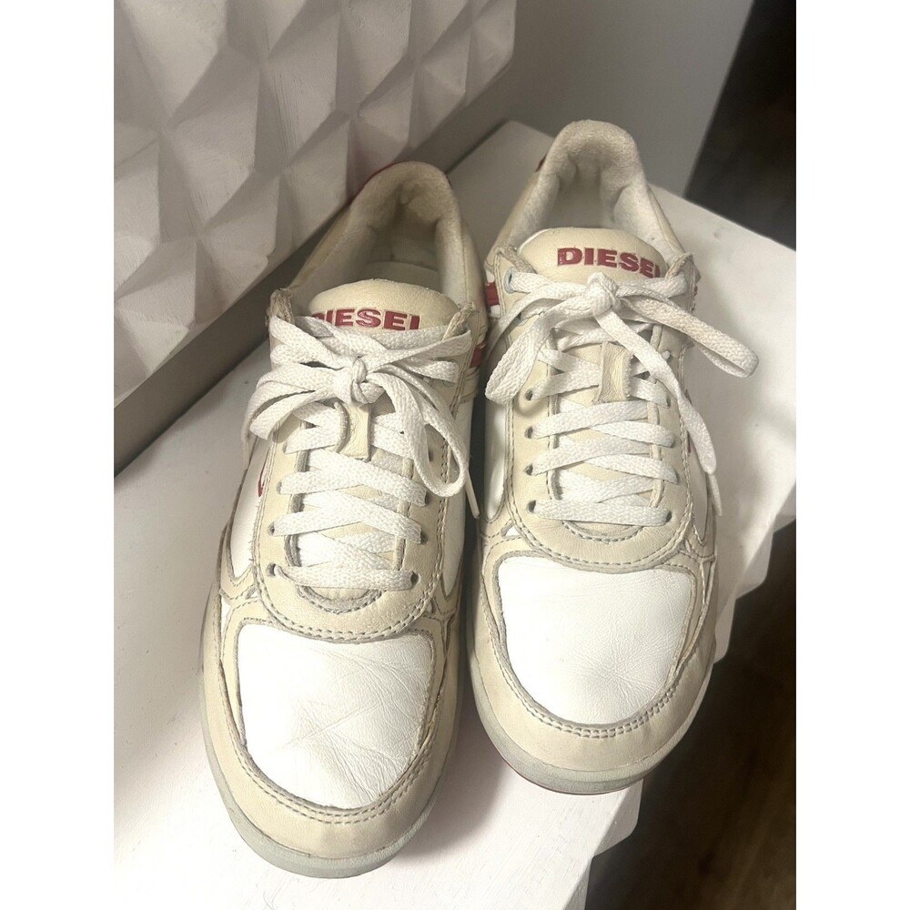 VTG Diesel E-Motion W Shoes Womens Size 8 White Cream Red Leather Y2K Retro 2007